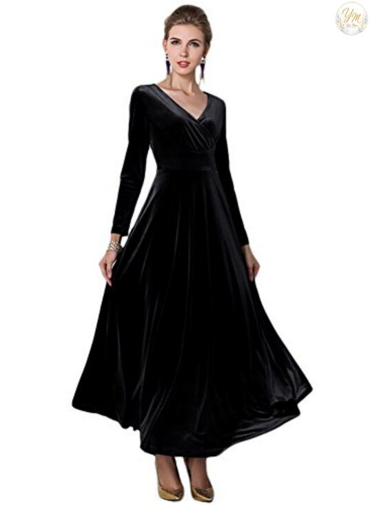 Dresses & Skirts - Women's Elegant Velvet Long Sleeve Maxi Dress Evening Party